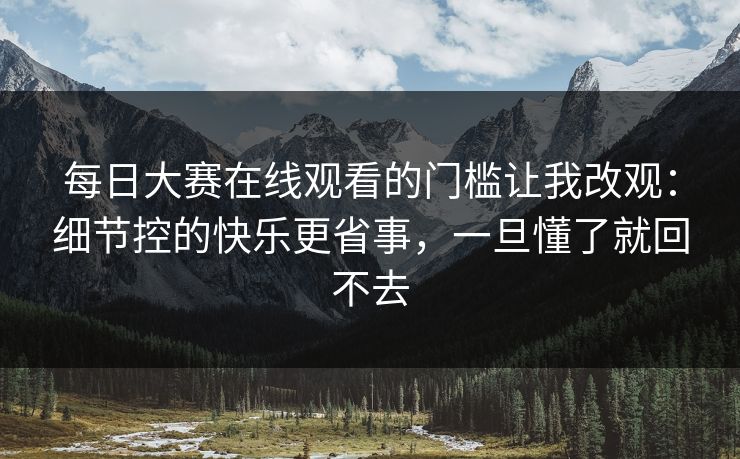 每日大赛在线观看的门槛让我改观：细节控的快乐更省事，一旦懂了就回不去